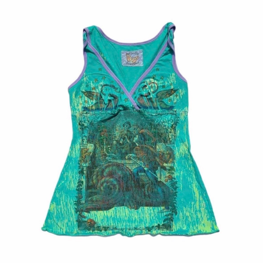 Butterfly Dropout Teal Tank Top
